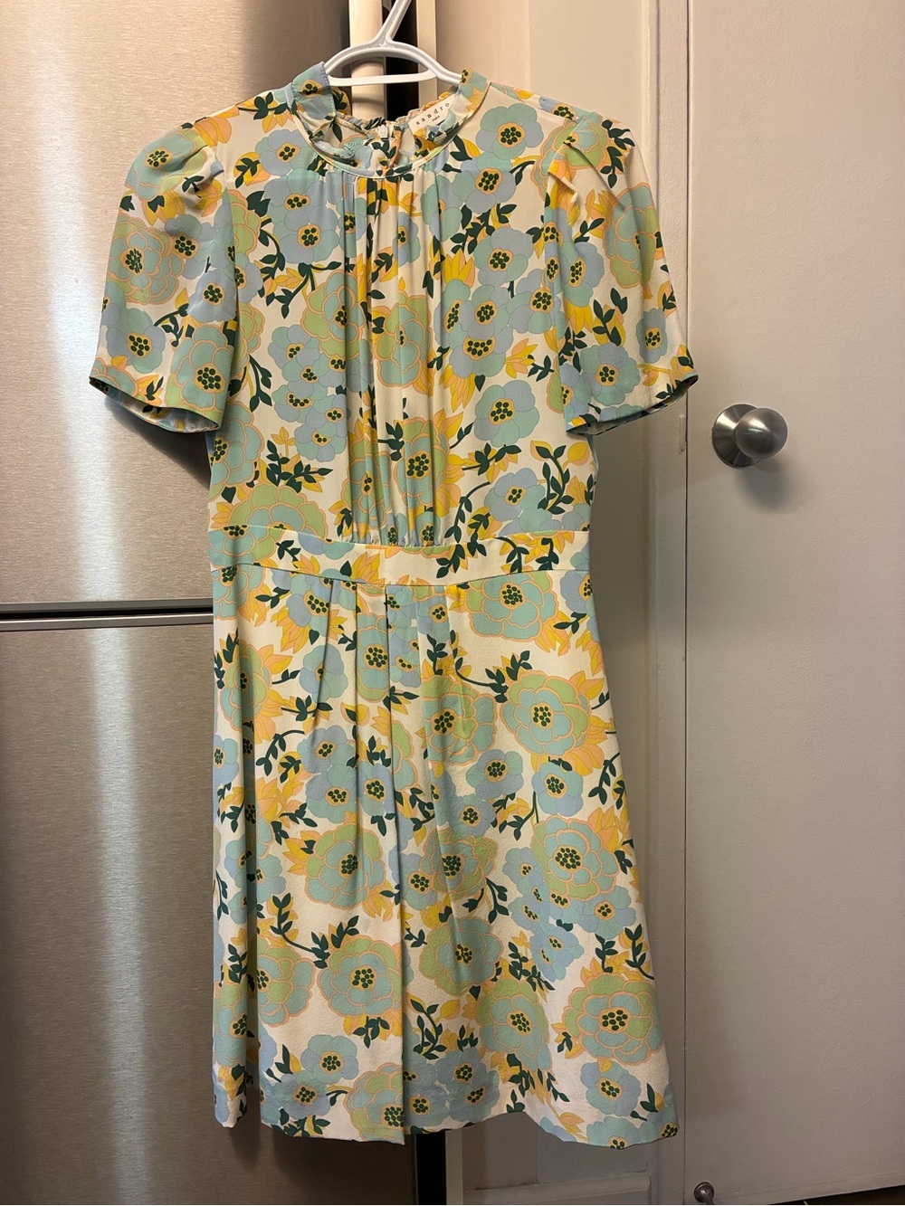 Sandro Floral Midi Dress in Light Blue and Yellow